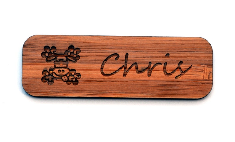 Name tag Bamboo lapel plate personalized with personal engraving engraved with magnet for clothing 25x76mm