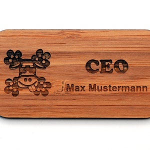 Name tag Bamboo lapel plate personalized with personal engraving engraved with magnet for clothing 38x76mm