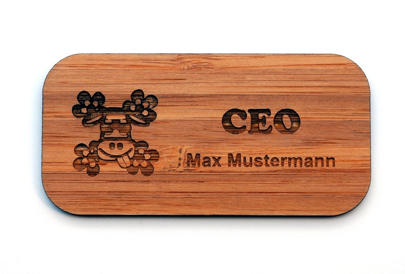 Name tag Bamboo lapel plate personalized with personal engraving engraved with magnet for clothing 38x76mm