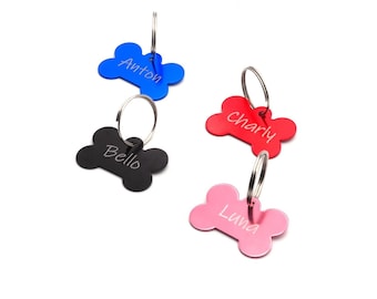 Hondenbot - hondenpenning - gravure aan beide zijden incl.key ring | gepersonaliseerd, individueel | Rood, Zwart, Roze, Blauw