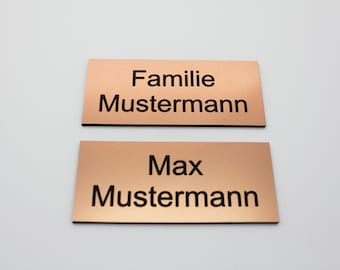 Briefkastenschild Klingelschild Türschild Bronze Kupfer Briefkasten Gravur Selbstklebend | wetterbeständig | Lasergravur | 60x20mm - 80x35mm