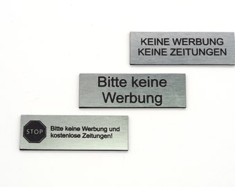 Bitte keine Werbung kostenlose Zeitungen Briefkasten Schild | Türschild Selbstklebend | Aluminium Edelstahlschilder-Optik