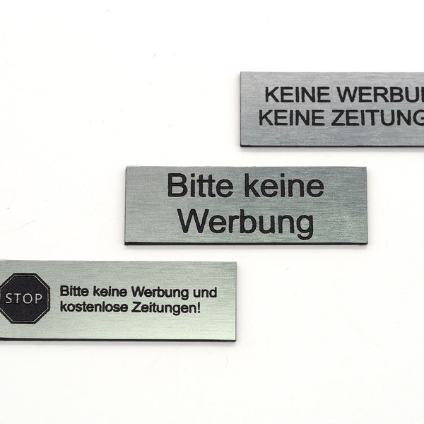 Bitte keine Werbung kostenlose Zeitungen Briefkasten Schild | Türschild Selbstklebend | Aluminium Edelstahlschilder-Optik