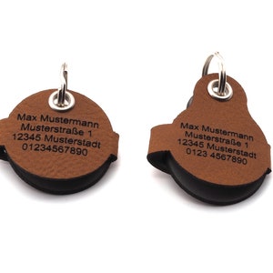 Dog tag bag with push button engraving Brown made of imitation leather engraved on both sides Diameter approx. Ø30mm image 3