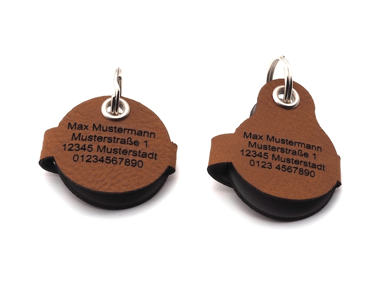 Dog tag bag with push button engraving Brown made of imitation leather engraved on both sides Diameter approx. Ø30mm image 3