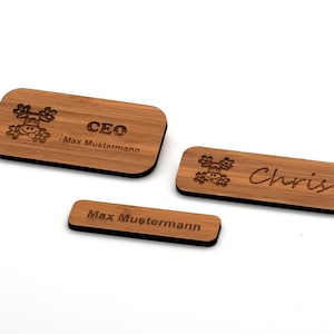 Name tag Bamboo lapel plate personalized with personal engraving engraved with magnet for clothing image 1