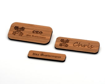 Name tag - Bamboo lapel plate | personalized | with personal engraving - engraved | with magnet | for clothing