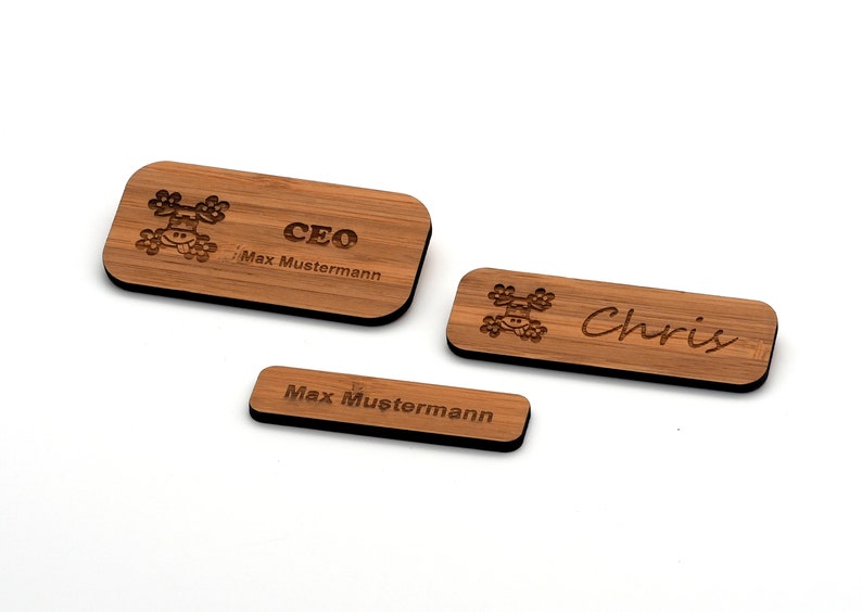 Name tag Bamboo lapel plate personalized with personal engraving engraved with magnet for clothing image 1