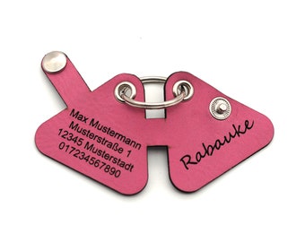 Hundemarkentasche mit Druckknopf Gravur Pink | gefertigt aus Kunstleder | beidseitig graviert | 3,7cm breit und 3,7cm hoch | Dreieck