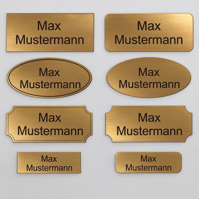 Letrero de puerta personalizado con grabado en dorado y negro | Letrero para buzón - Placa de identificación - Buzón | Autoadhesivo - Resistente a la intemperie - Grabado imagen 1