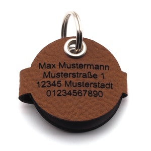 Dog tag bag with push button engraving Brown made of imitation leather engraved on both sides Diameter approx. Ø30mm image 5