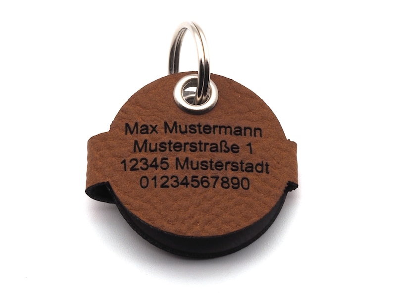 Dog tag bag with push button engraving Brown made of imitation leather engraved on both sides Diameter approx. Ø30mm image 5