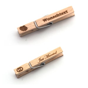 Gravierte Klammern, Holzklammern, Wäscheklammer als Platzkarte | Gravur | Tischschild | aus Holz - Buche | Individuell und personalisierbar