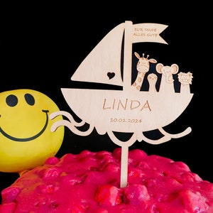 Cake topper for cake | personalized, engraved | wooden boat | birthday, baptism, communion | cake decoration