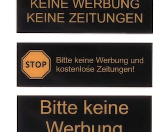 Bitte keine Werbung - Briefkastenschild | selbstklebend - wetterfest | schwarz und gold