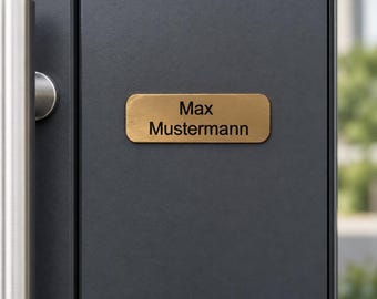 Targa personalizzata per porta in plastica oro e nera – con nome, autoadesiva, resistente alle intemperie.