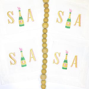 パーソナライズされたリネンカクテルナプキン、モノグラム、カスタム刺繍、新築祝い、カップル用ナプキン、ブライダル、お祝い、バーカート、彼と彼女用
