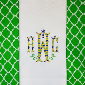 Ręcznik Mardi Gras, Ręcznik personalizowany, Haft niestandardowy, Parapetówka, Gospodyni, Panna młoda, Ślub, Wielkie Tysiąclecie, Uroczystość, Wózek barowy