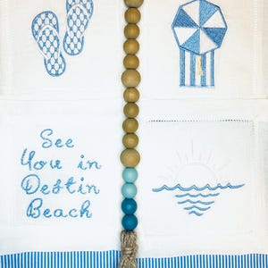 Destin Beach Linen Cocktail Serwetka, Plaża Haft na zamówienie, Parapetówka, Gospodyni, Panna młoda, Uroczystość, Wózek barowy, Dom na plaży, Wakacje