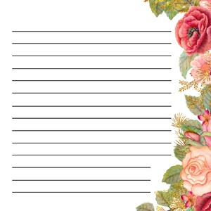 Lined Paper Printable Roses - Digital Download/instant Access/journal ...