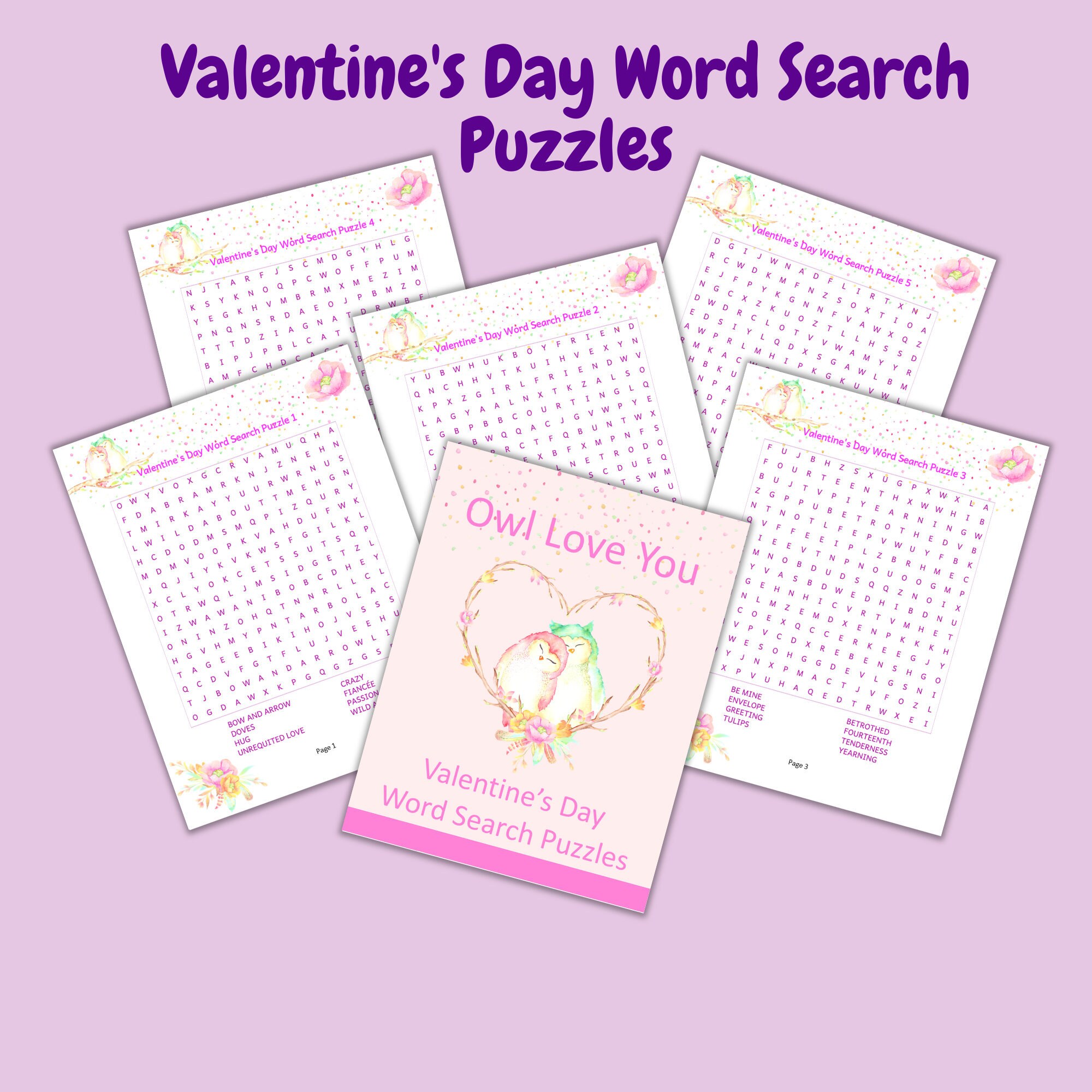 Valentine S Day Word Search Puzzles Fun For The Whole Etsy