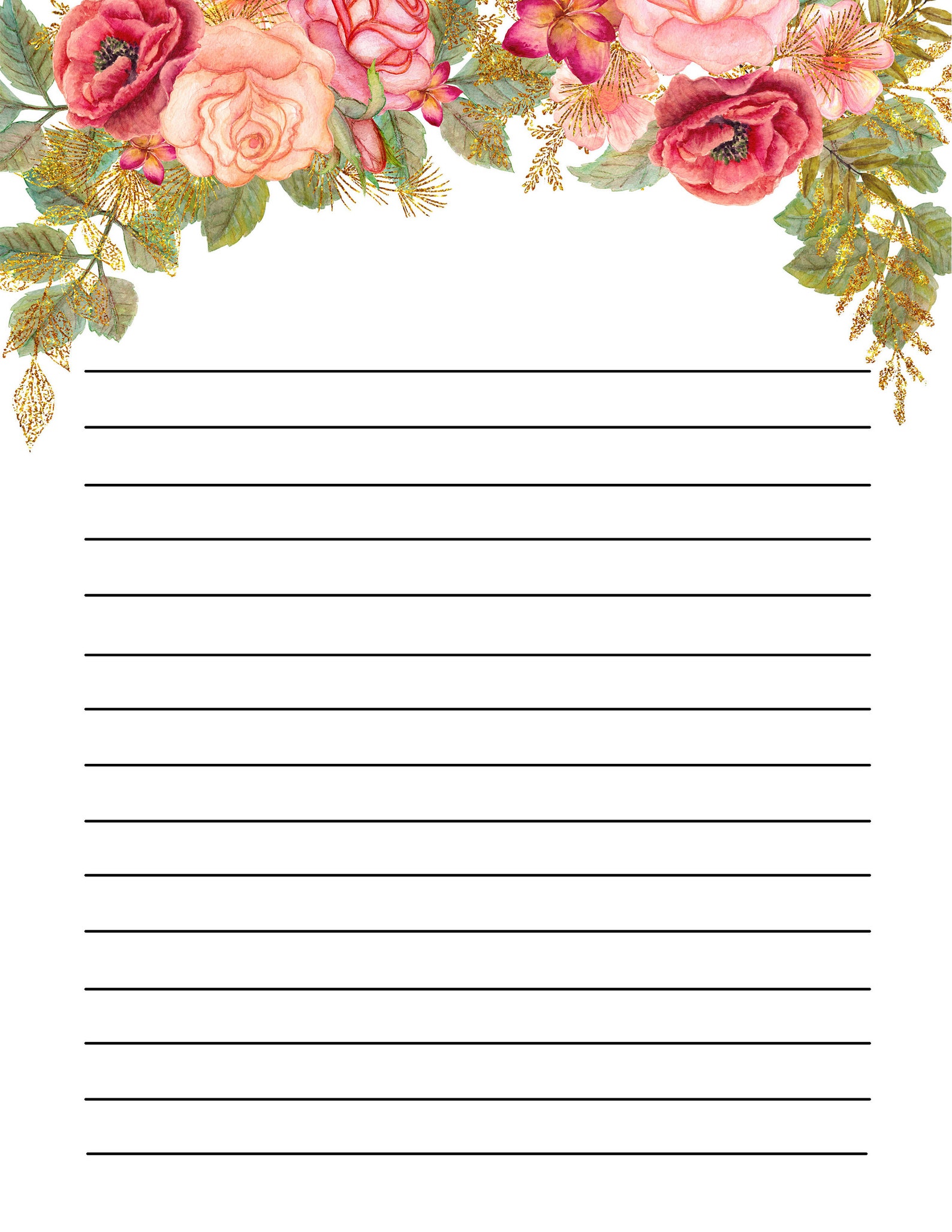 Lined Paper Printable Roses Digital Download/instant - Etsy
