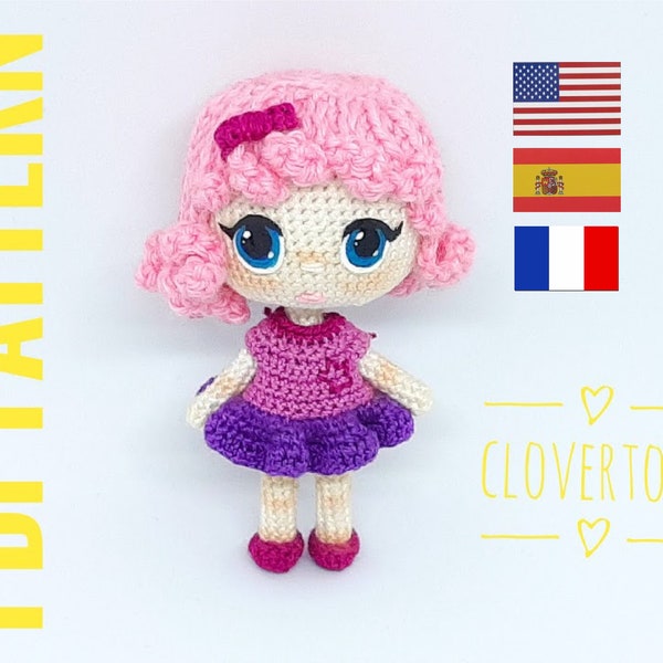 Amigurumi Doll Pattern. Crochet doll pdf pattern. Muñeca patron. Modèle de poupée au crochet. Modèle en Français