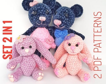 SET 2 Crochet Patterns / Crochet Bunny Pattern + Crochet Mouse pdf Pattern