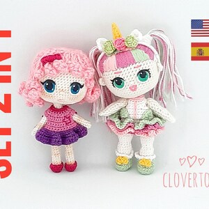 2 crochet patterns / Amigurumi Doll Pattern + Amigurumi doll Unicorn pattern. PDF PATTERN