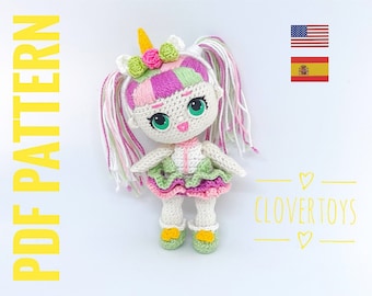 Crochet Doll Unicorn: Amigurumi PDF Pattern (English/Spanish)