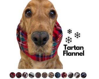 Personalized tartan dog snood, Made of flannel, Protects your dog’s long ears from rain, grass seeds and dirt preventing ear infections