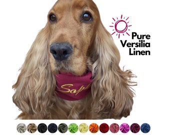 Embroidered linen dog snood - Made of pure Versilia linen, Protects your dog long ears from grass seeds and dirt preventing ear otitis