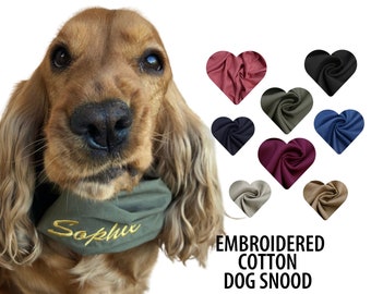 Embroidered Cotton Dog Snood | Protects your dog long ears from dirt and grass seeds preventing otitis and other ear infections