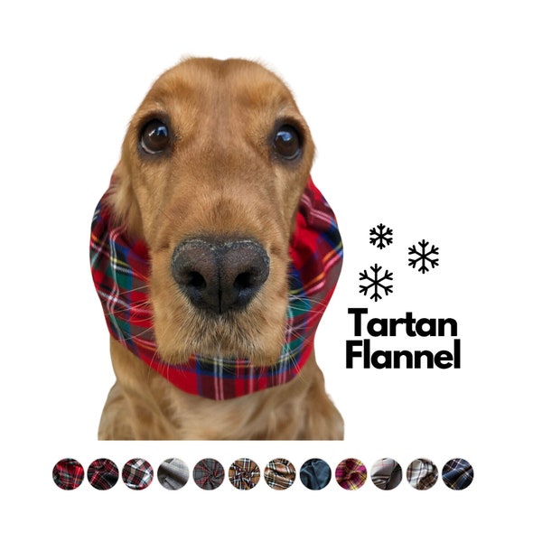 Personalized tartan dog snood, Made of flannel, Protects your dog’s long ears from rain, grass seeds and dirt preventing ear infections