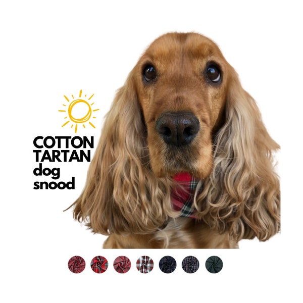 Cotton dog snood, Tartan dog snood, Protects your dog long ears from rain, dirt and grass seeds preventing otitis and other ear infections