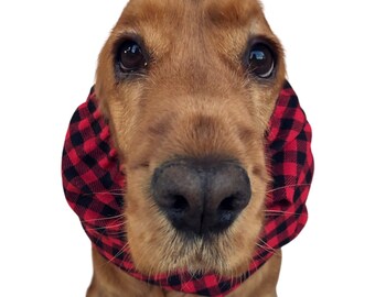 Dog snood - Made of cotton flannel, Country style, Red, Mostard, Green olive, Rosé, Protects your dog long ears from grass seeds and dirt