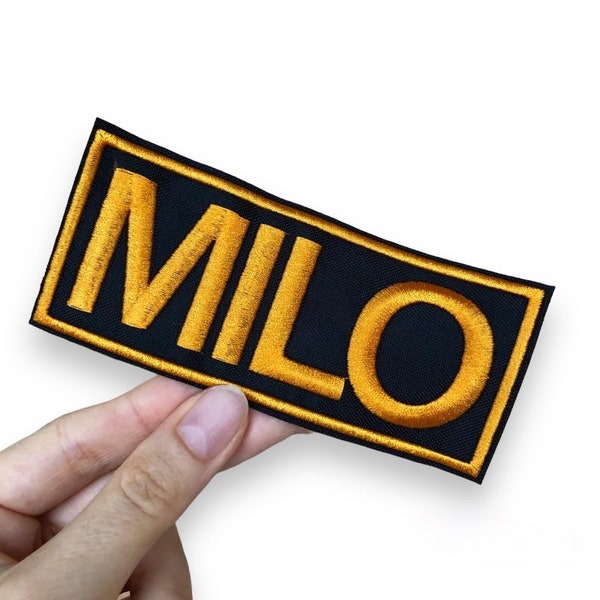 Custom Embroidered Name Patch, With Edges, Sew on, Iron on, Velcro, Any size up to 25 cm wide and 10 cm high