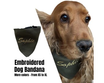 Embroidered dog bandana | Personalized dog bandana, Cotton dog bandana, Any name can be added, From XS to XL