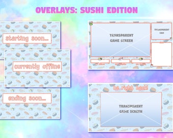 Paquete Sushi Stream: Alertas animadas de Twitch y gráficos kawaii (descarga digital)