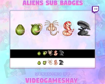 Aliens Xenomorph Chestburster Facehugger Horror Sci-FI Twitch Sub Badges