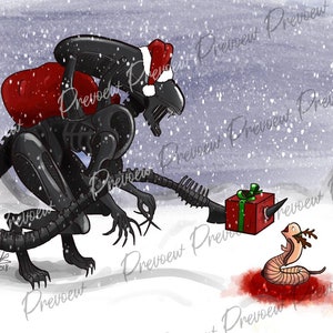 Aliens Christmas Art Print: Xenomorph Chestburster Horror Gift (8x10)
