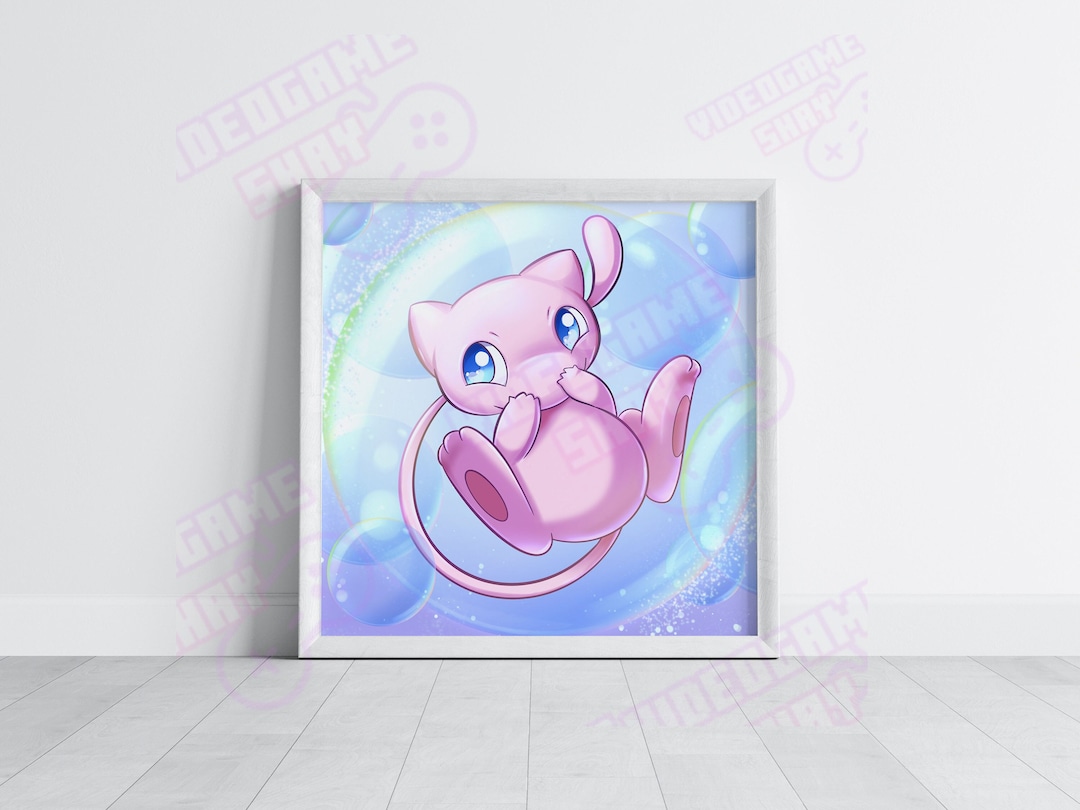 Chibi Mew and Shiny Mew - Pokemon Art Print | Pokemon Wall Art