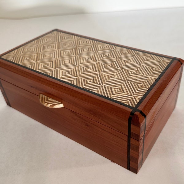 Handmade cedar box with patterned top