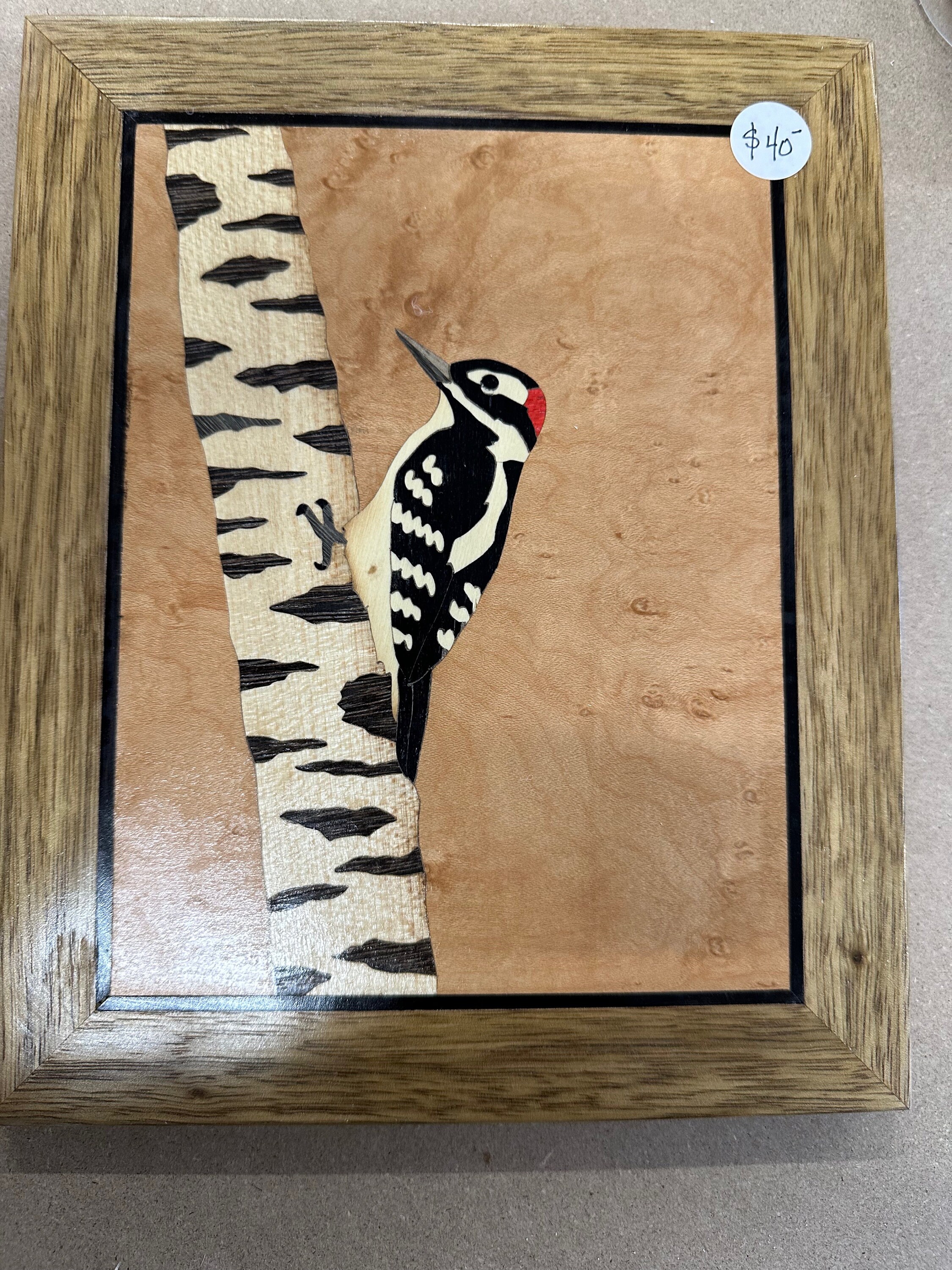 Marquetry Plaque Hairy Woodpecker Etsy