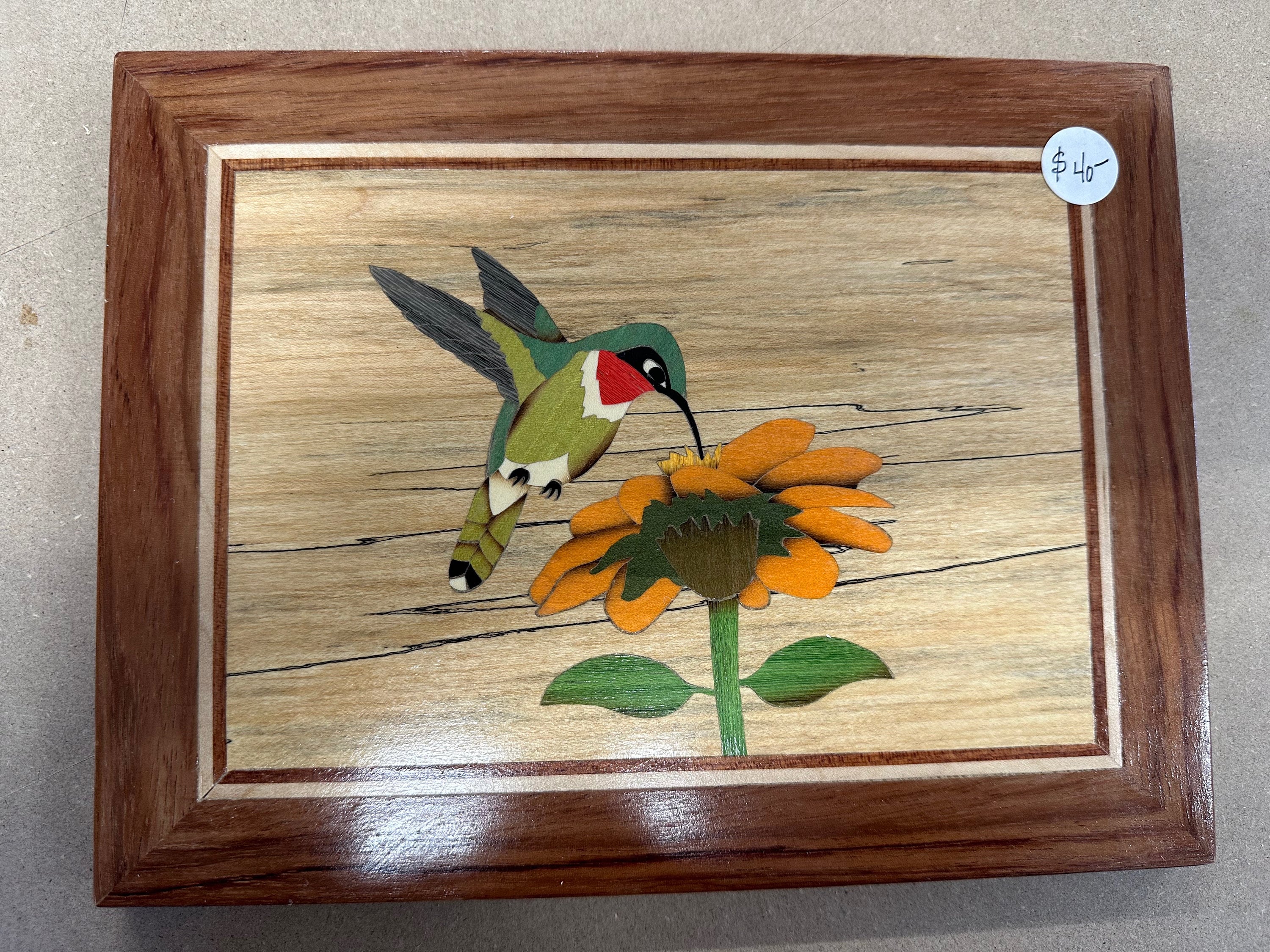 Rubythroated Hummingbird Marquetry Plaque Etsy