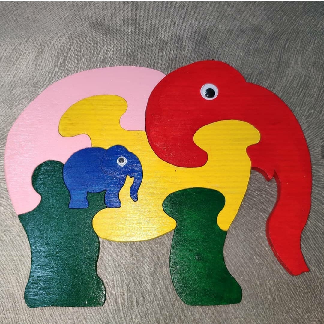 Wooden Colorful Zoo Animal Cow Giraffe Fish Elephant Puzzle Kids Toy ...