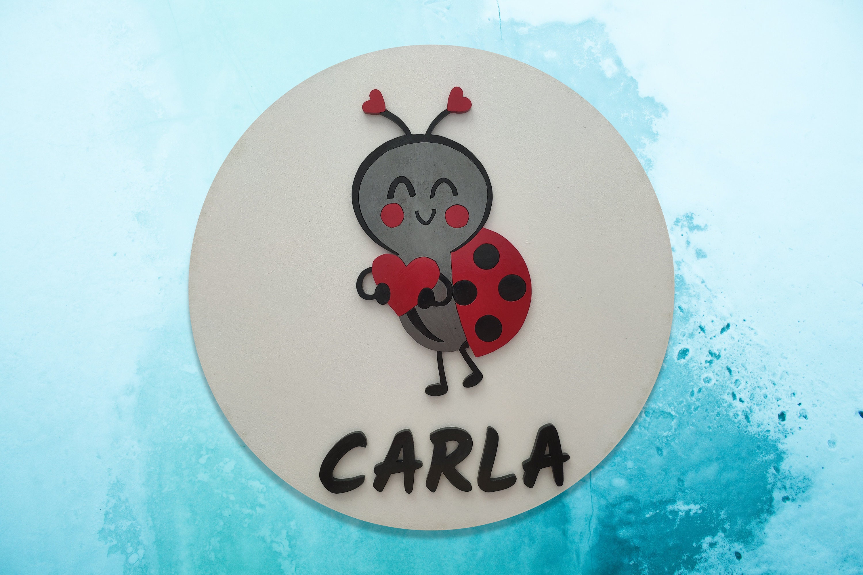 personnalisé rond ladybird ladybug nursery nom de l'enfant signe en bois 3d chambre décor plaque baby shower cadeau au-dessus du berceau custom