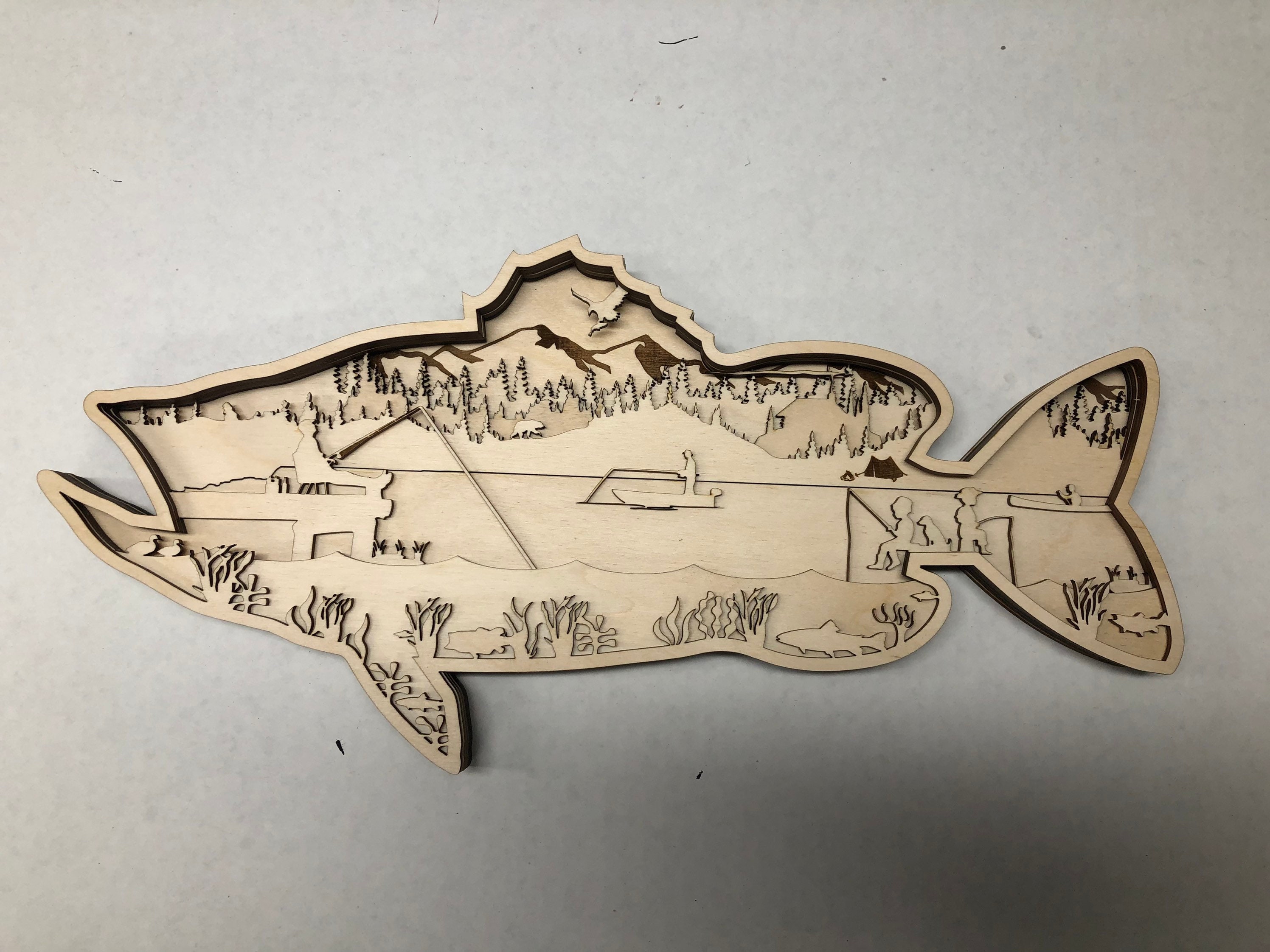 Natural or HandPainted Standing 3D Laser Cut Wooden Fish Etsy
