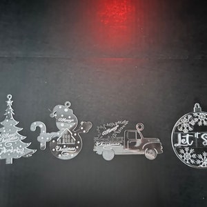 Digital File -  4 cut and engraved Acrylic Christmas Ornaments Cut File for Glowforge - SVG - AI - PDF