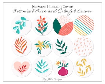 Fresh and colorful instagram highlight covers, IG stories icons, fresh colors, flower and leaves icons, instagram branding
